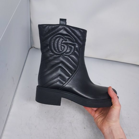 GUCCI Black GG Heart Chevron Nappa Matelasse Ankle Boot - Picture 6 of 13